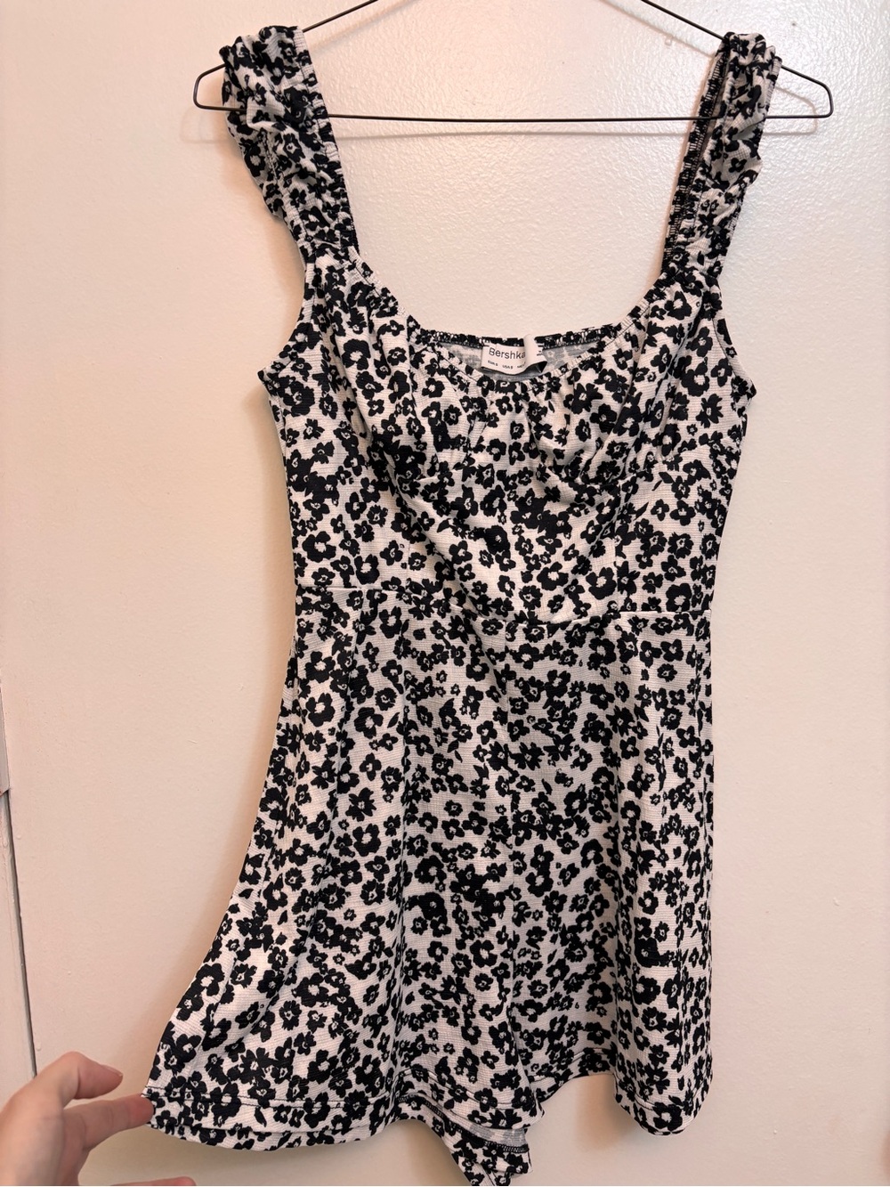 Bershka Black & White Floral Scoop Neck Mini Dress